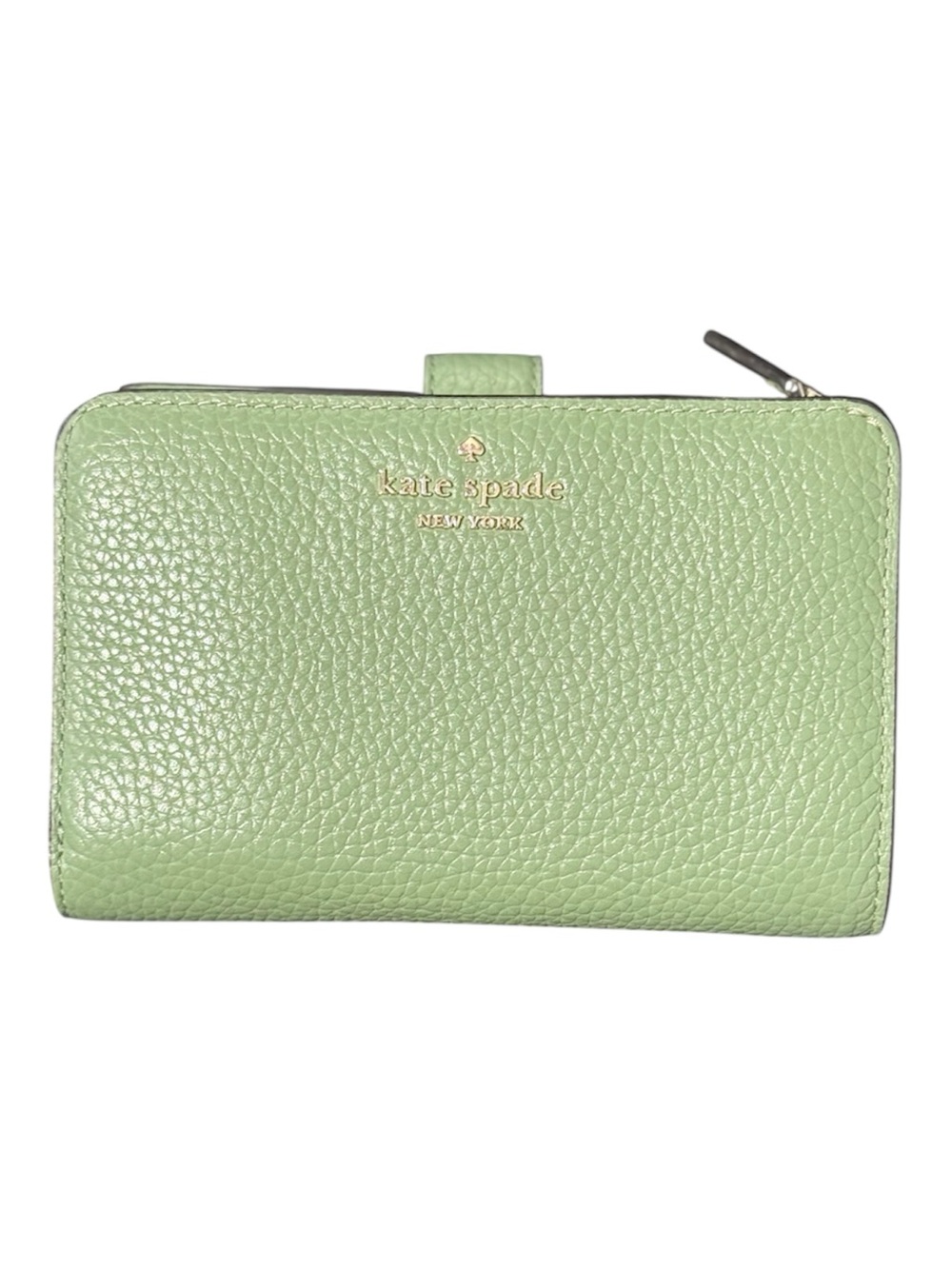 kate spade light green pebbled leather zip and snap wallet